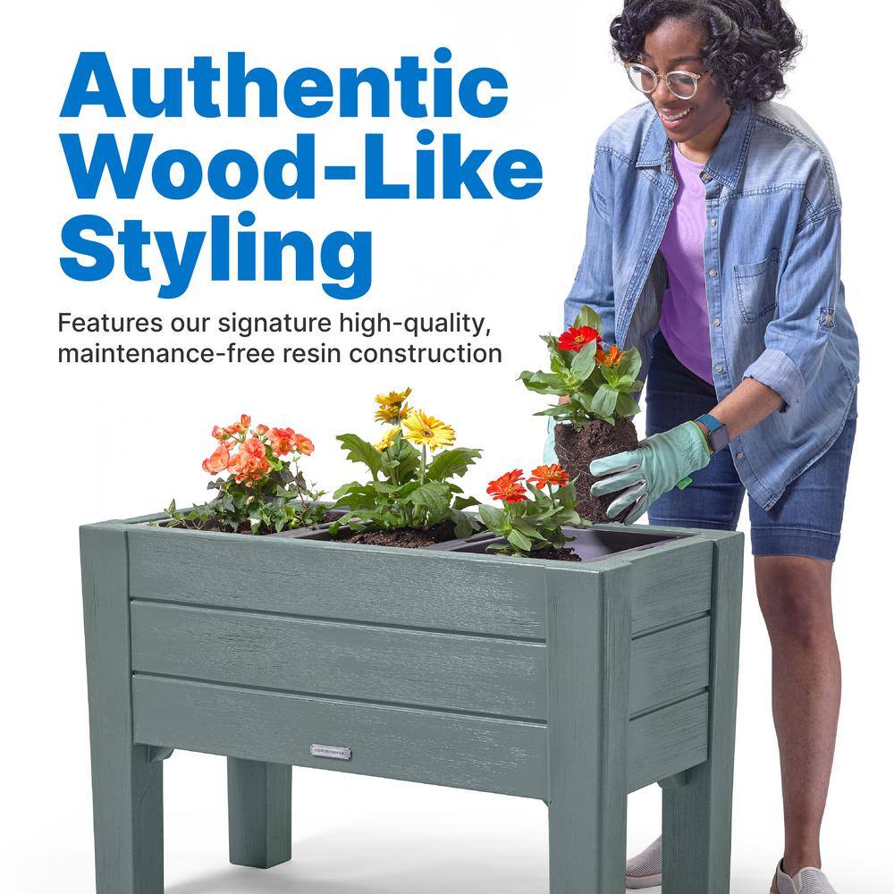 Sage Green 26" Tall Resin Raised Planter Box with Trays