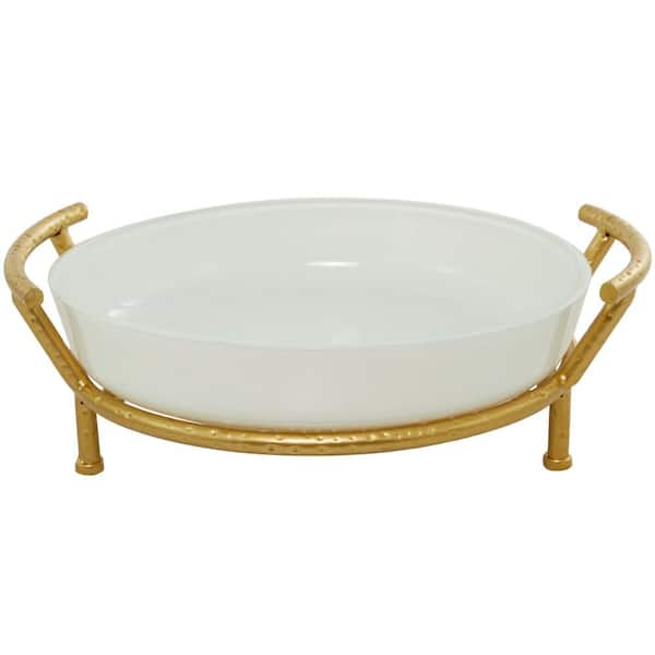 CosmoLiving by Cosmopolitan White Kitchen Decorative Serving Bowl with Gold  Metal Stand 044049 - The Home Depot