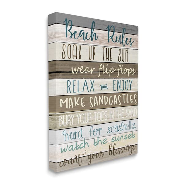"Nautical Fun Beach Rules List Boardwalk Sign "by Kimberly Allen Unframed Typography Canvas Wall Art Print 16 in x 20 in