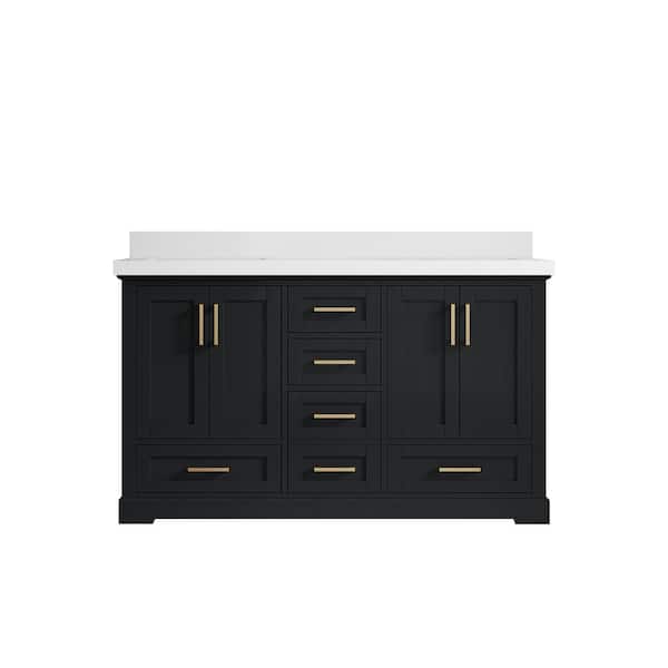 Willow Collections Boston 60 in. W x 22 in. D x 36 in. H Double Sink Bath Vanity in Wrought Iron with 2 in. White qt. Top