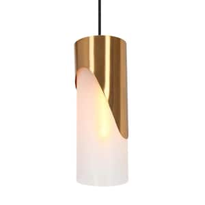 4.7 in. 1-Light Brass Modern Pendant Light, Kitchen Island Pendant Hanging Light, Farmhouse Frosted Glass Light Fixture