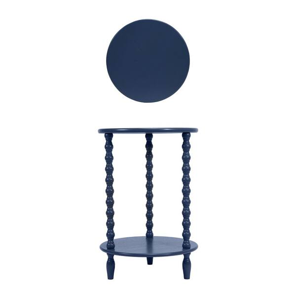 Storied Home 17.8 in. Blue Round Wood End Table with Shelf