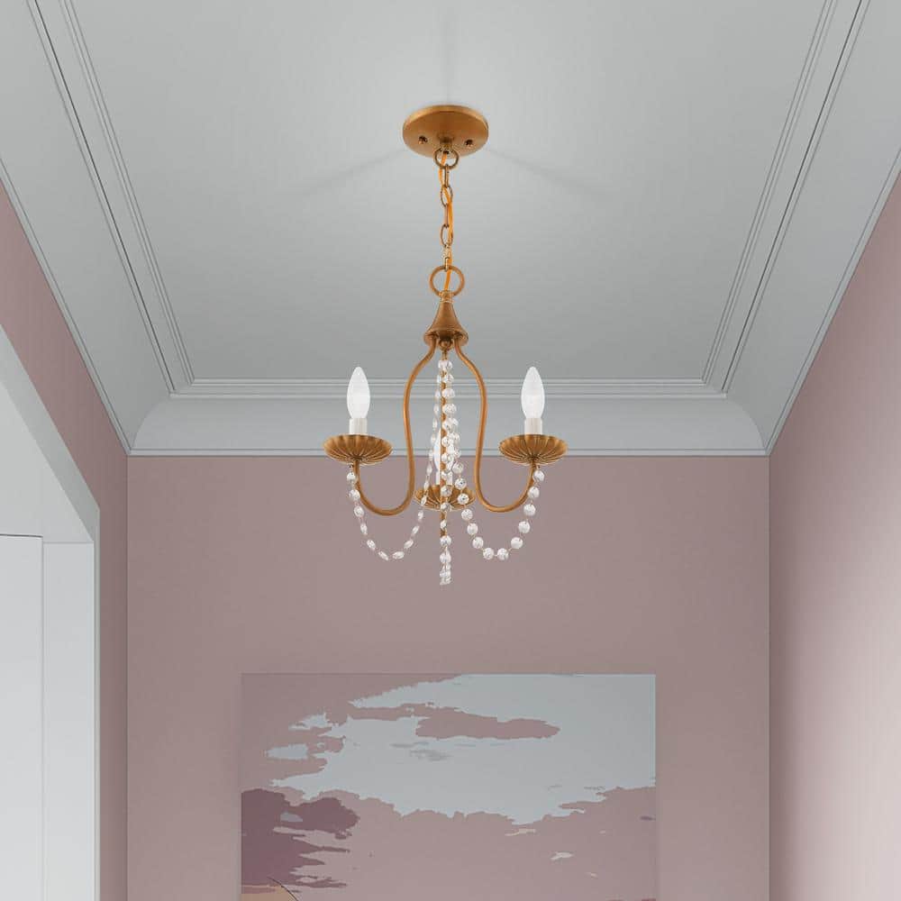 Antique Gold Leaf Mini Crystal Chandelier with 3 Lights
