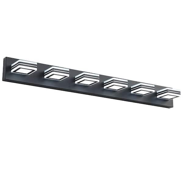 38.98 in. 6-Light Black LED Vanity Light Over Mirror Bath Wall Lighting Fixtures
