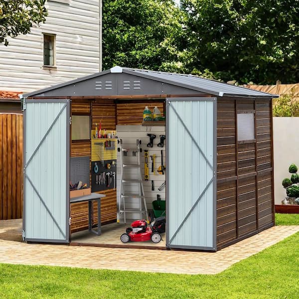 8 ft. x 8 ft. Outdoor Metal-Wood Combination Storage Shed with Windows and Lockable Door(64 Sq. ft.)
