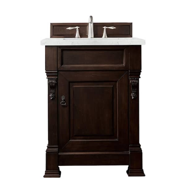 James Martin Vanities 26 in. W x 23.5 in D x 34.3 in. H Single Bath Vanity in Burnished Mahogany with Eternal Jasmine Pearl Top