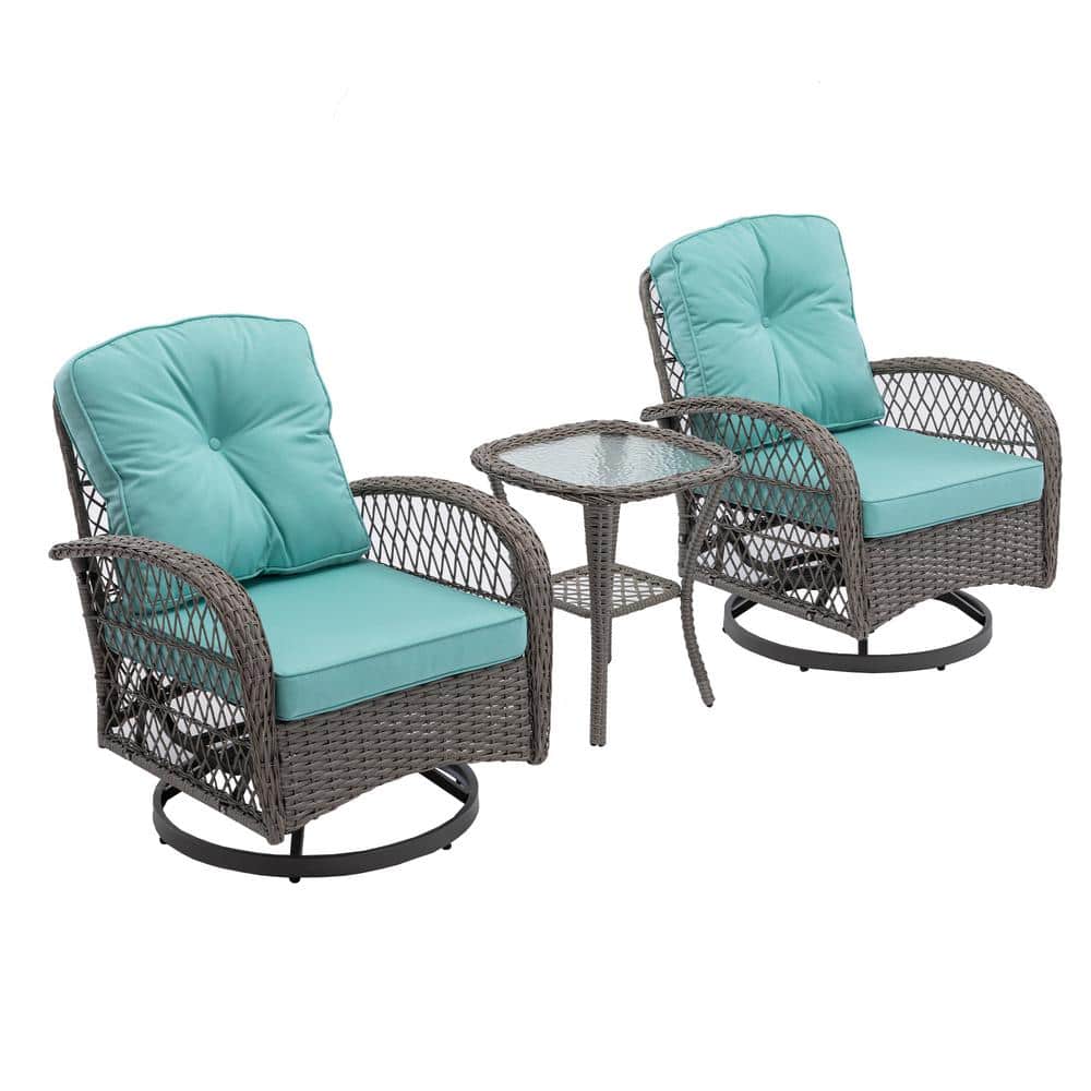 3-Piece 360° Gray Rocking Patio Wicker Outdoor Rocking Chairs with Lake Blue Cushions and Glass Coffee Table price history on PriceWatchPro