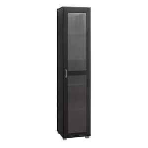 SignatureHome Romero Black Finish 73 in. H Curio Storage Cabinet with 5 shelves behind doors. Dimension (16Lx16Wx73H)