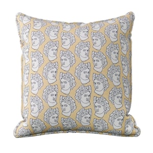 La Broderie 20 in. Square Embroidered Throw Pillow and Feather Down Insert in Apollo Bust Gold and Cream Embroidery