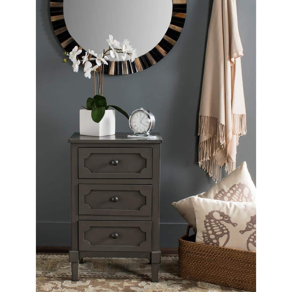 Gray Pine Wood Three Drawer Chest