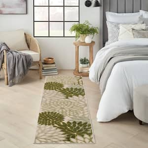 Aloha Ivory Green 2 ft. x 6 ft. Floral Contemporary Runner Indoor/Outdoor Area Rug