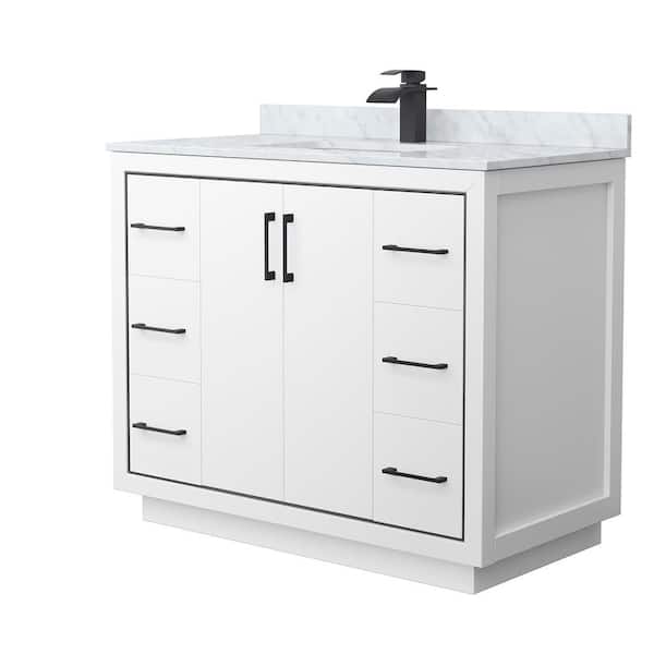 Wyndham Collection Icon 42 in. W x 22 in. D x 35 in. H Single Bath Vanity in White with White Carrara Marble Top