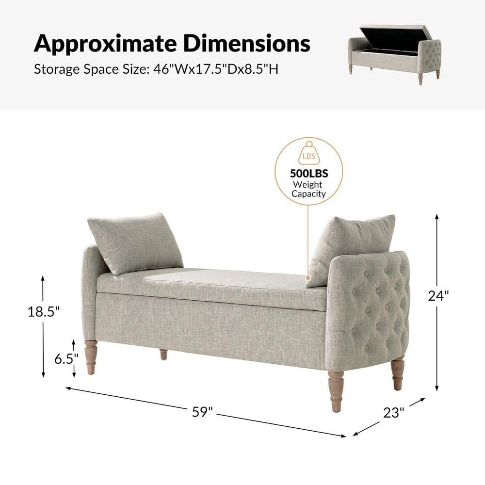 Reg 59 in. Ivory Bench with Solid Wood Legs - thumbnail 7