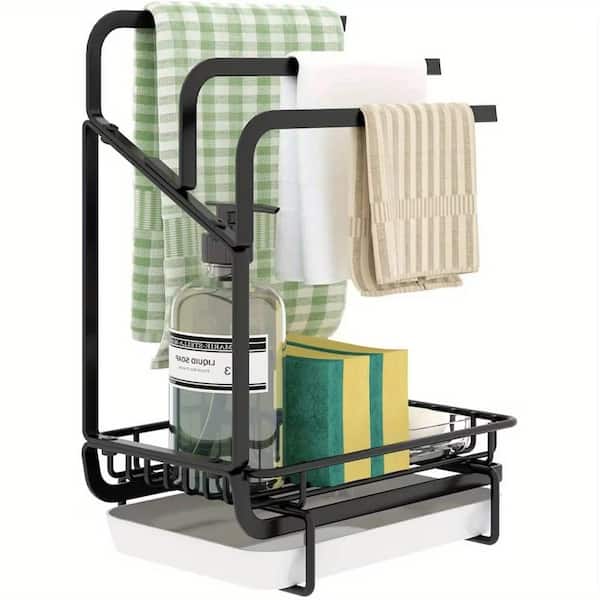 Unbranded Black Stainless Steel Sink Caddy Sponge Holder with Drain Pan