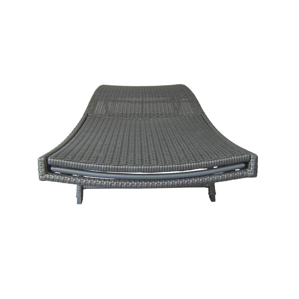 Gray Wicker Outdoor Adjustable Chaise Lounge with Iron Frame
