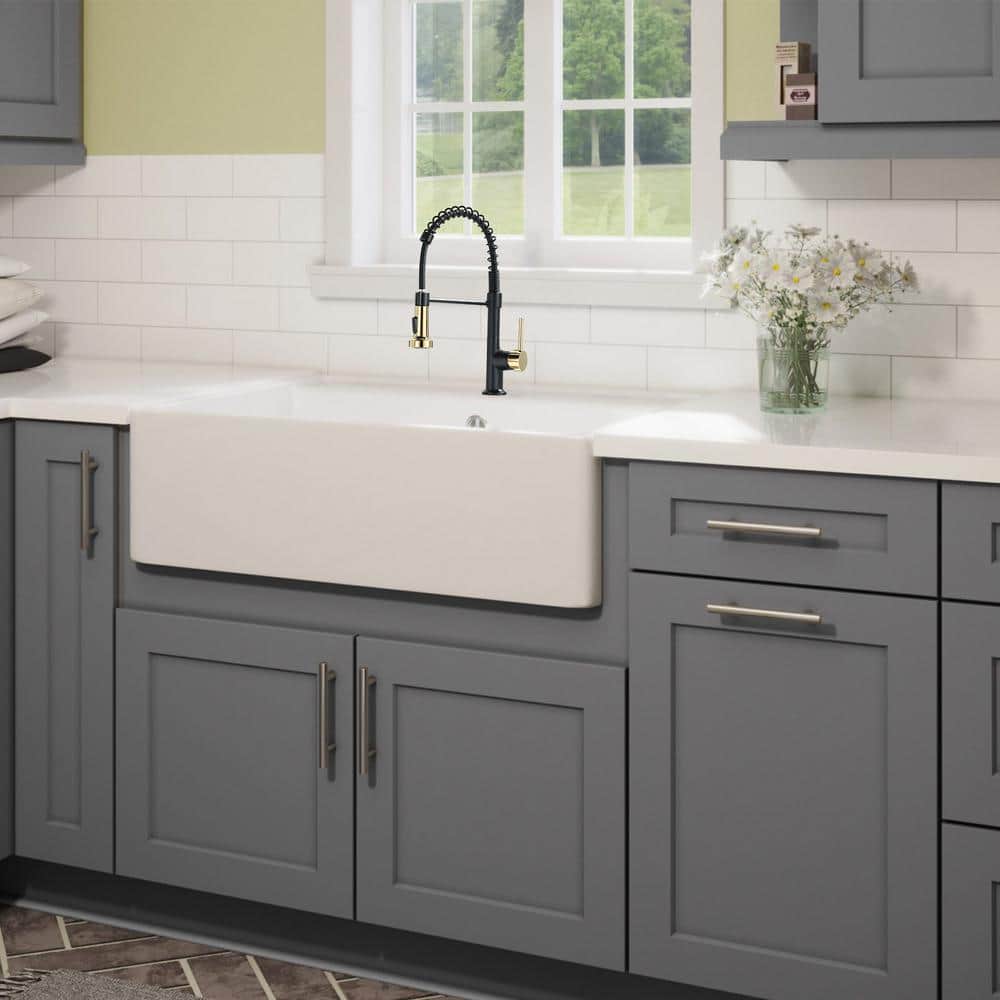 Matte Black and Polished Gold Pull Down Kitchen Faucet with Spray