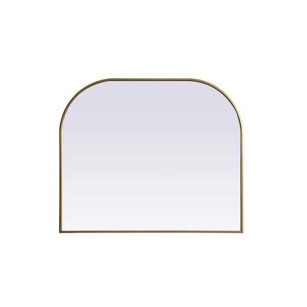 Unbranded Simply Living 40 in. W x 34 in. H Arch Metal Framed Brass Mirror