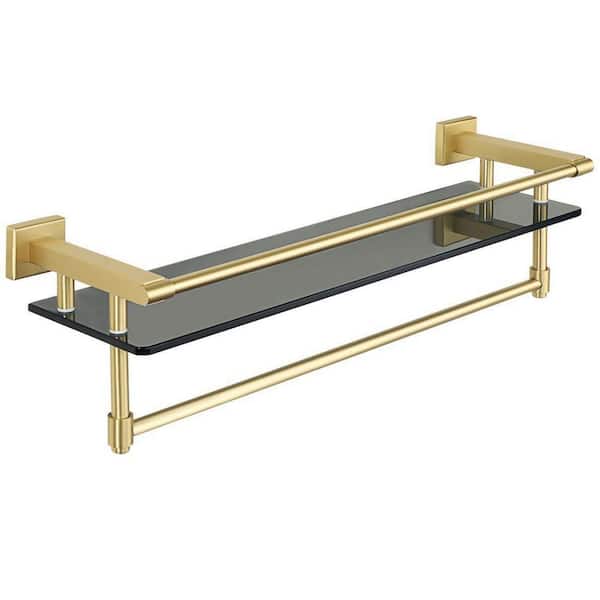Simple Gold Luxury Bathroom Shelves Wall Mounted Brushed Brass / Glass  Phone Holder Decorative Shower Small Wall Shelf