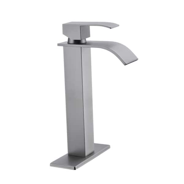 Single Handle ‎Double Hole Deck Mount Bathroom Faucet in Brushed Nickel for Bathroom Vanity Sink Faucet