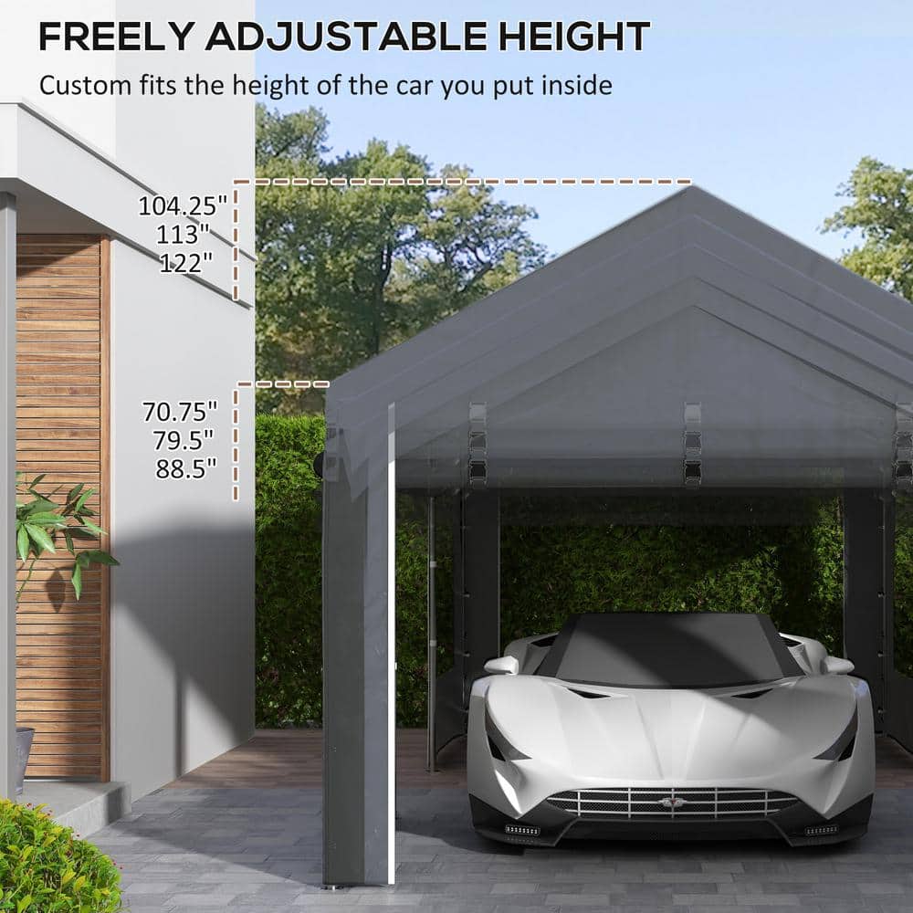 10' x 20' Gray Metal Portable Carport with Windows