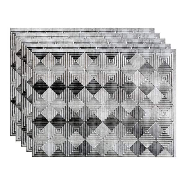 Fasade Miniquattro 18.25 in. x 24.25 in. Vinyl Backsplash Panel in Cross Hatch Silver (5-Pack)