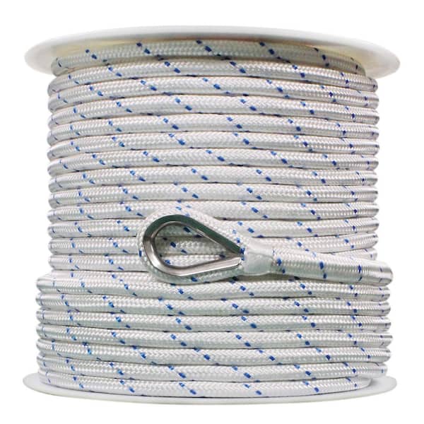 Extreme Max BoatTector Double Braid Nylon Anchor Line with Thimble - 1/2in x 250ft White w/ Blue Tracer 3006.2519