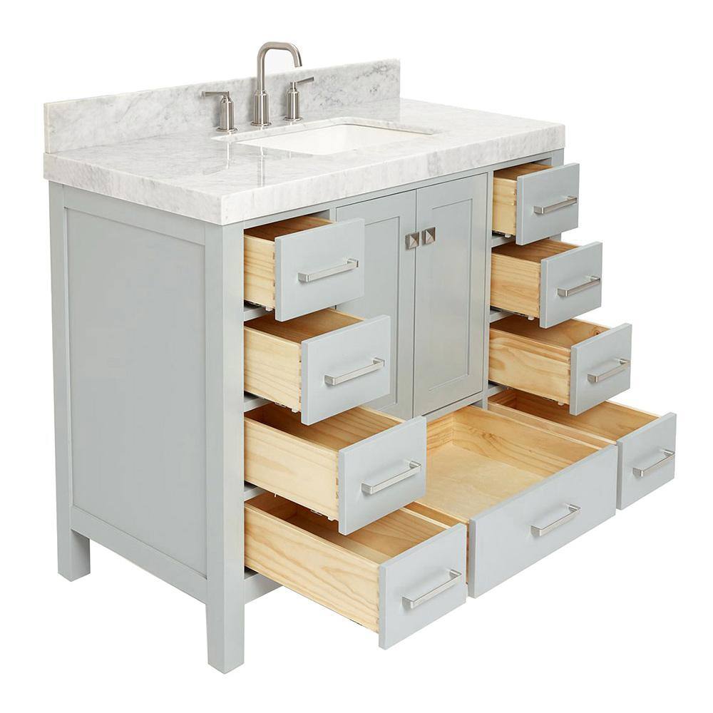 Cambridge 42'' Light Gray Wood Single Sink Vanity with Carrara Marble Top