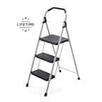 3-Step Lightweight Steel Step Stool Ladder with 225 lbs. Load Capacity Type II Duty Rating
