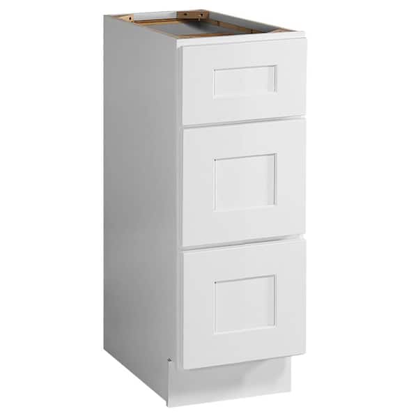 Brookings Solid Wood Ready to Assemble Shaker 12x34.5x24 in. 3 Drawer Base Kitchen Cabinet in White
