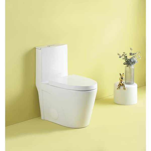 EAKYHOM 12 in. One-Piece 1.1/1.6 GPF Dual Flush Elongated 15.6 in. Toilet in White, Slow-Close Seat Included