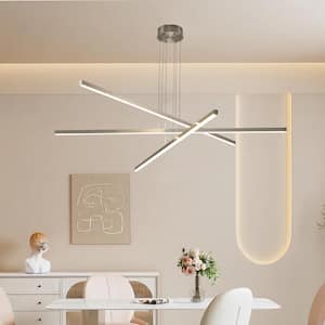 47.64 in. 3-Light Integrated LED Chrome Luxurious Nordic Linear Chandelier for Bedroom Dining Room