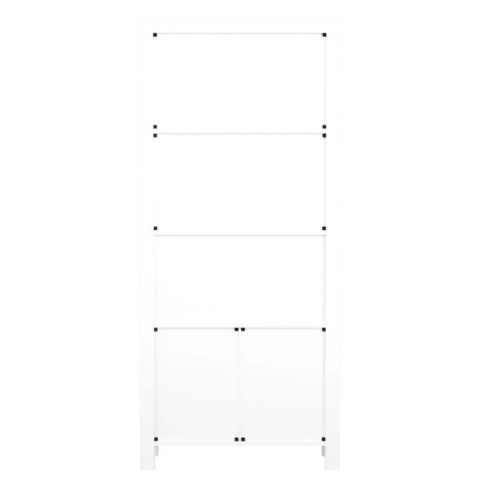 White 68" Wood Shaker Bookcase with Brass Hardware
