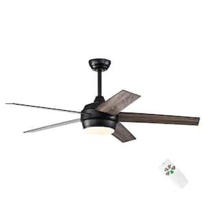 52 in. Integrated LED Indoor Matte Black 5-Blade Ceiling Fan with Light Kit and Remote Control