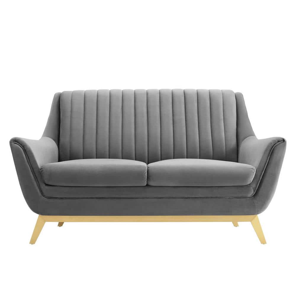 Gray Velvet Tufted Loveseat with Gold Stainless Steel Legs