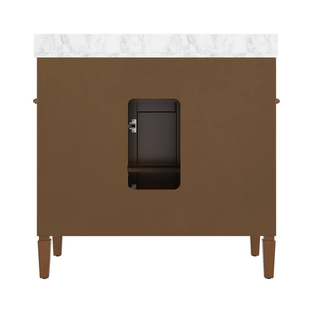 Roosevelt 36 in. W x 21.5 in. D x 35 in. H Single Sink Freestanding Bath Vanity in Brown with White Carrara Marble Top price history on PriceWatchPro