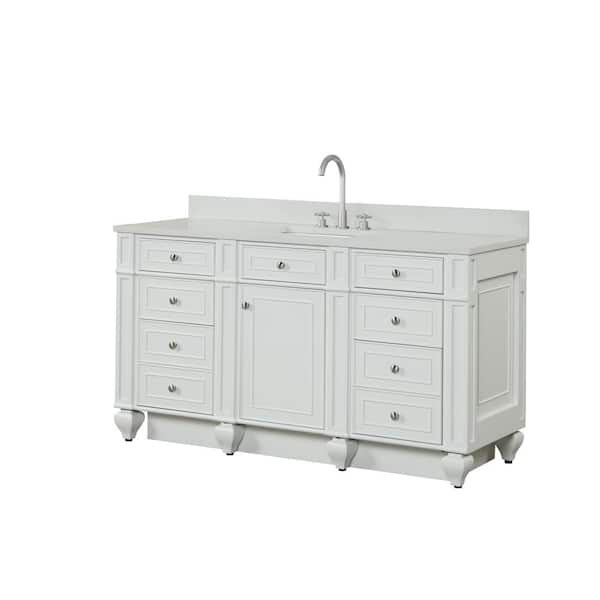 Design Element Winston 60 in. W x 22 in. D Bath Vanity in Ivory White with Quartz Vanity Top in White with White Basin