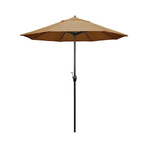 7.5 ft. Bronze Aluminum Market Auto-Tilt Crank Lift Patio Umbrella in Linen Sesame Sunbrella
