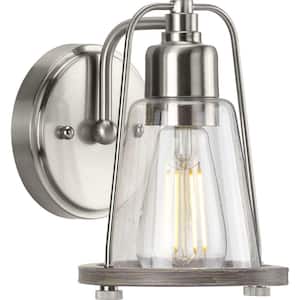 Conway Collection 1-Light Brushed Nickel Clear Seeded Farmhouse Wall Light