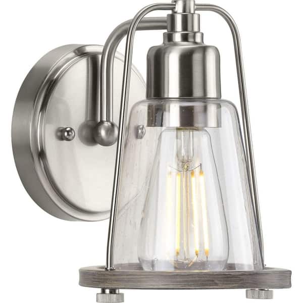 Progress Lighting Conway Collection 1-Light Brushed Nickel Clear Seeded Farmhouse Wall Light
