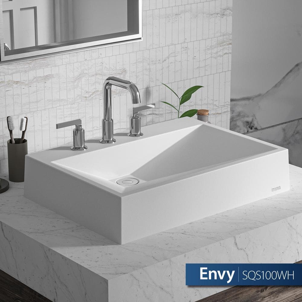 White Quartz 24.25" Rectangular Vessel Sink