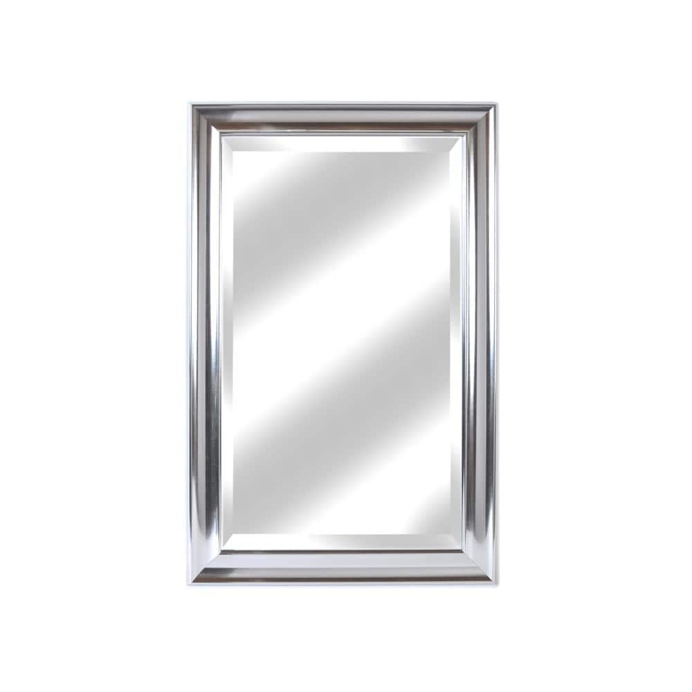 Medium Rectangle Lightly Aged Silver Beveled Glass Modern Mirror (27 in. H 