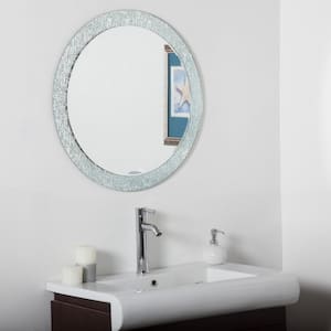 28 in. W x 28 in. H Frameless Round Beveled Edge Bathroom Vanity Mirror in Silver