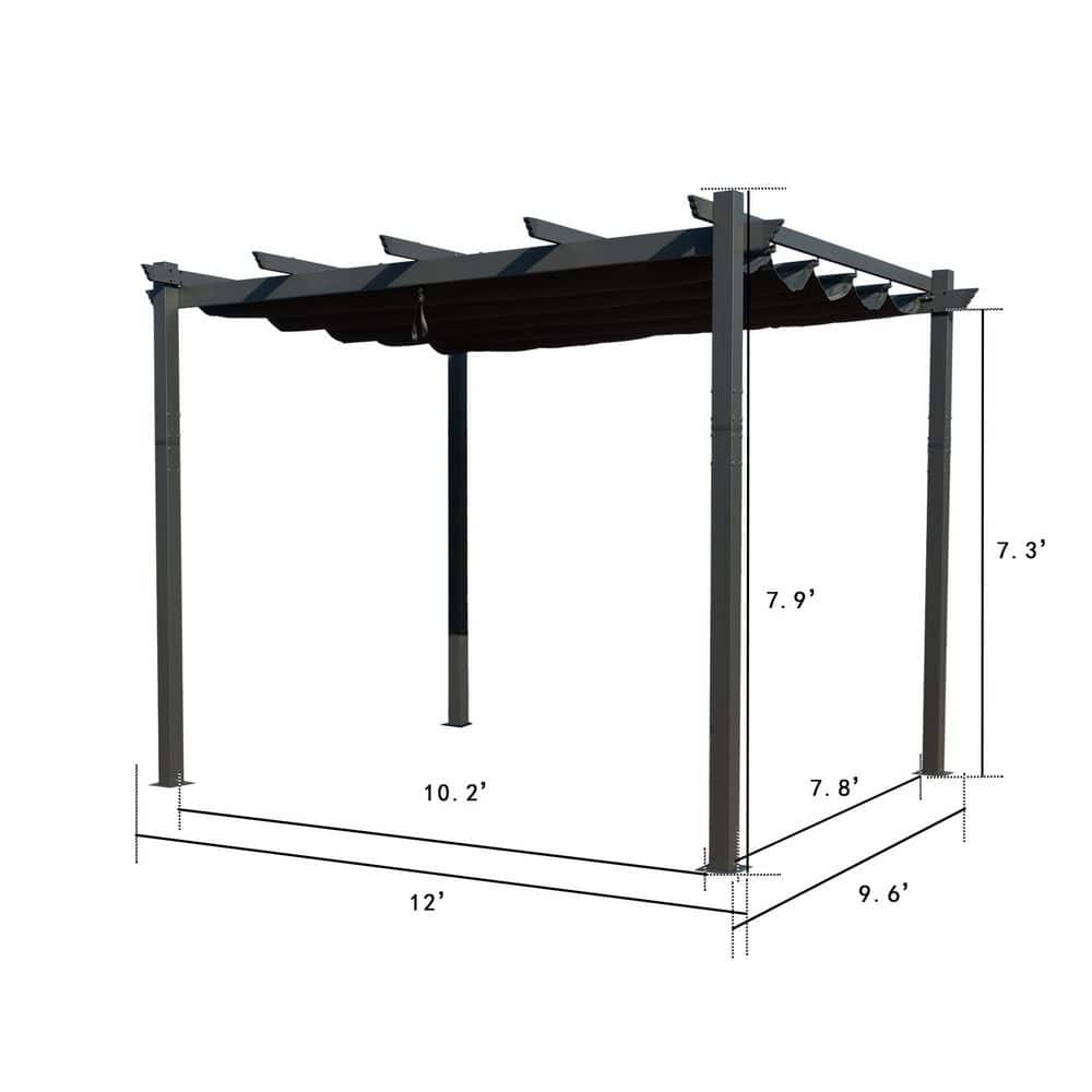 Gray Aluminum Frame Pergola with Sunshade Canopy, 10ft x 12ft