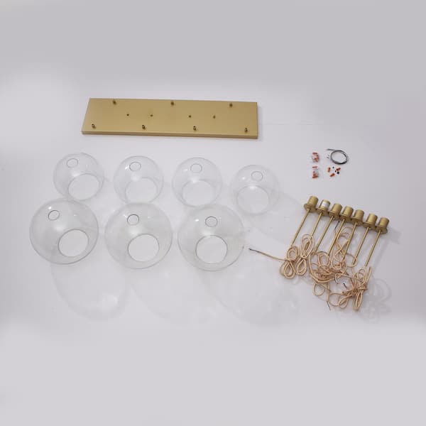 Reverso 7-Light 41.7 in. W Stain Gold Waterfall Cluster Rectangler Large Modern Chandelier with 2-Size Globe Clear Glass