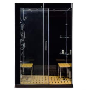 Venus 59 in. x 32 in. X 86 in. Steam Shower Kit in Black with Sliding Door, Left Side Controls and Center Drain
