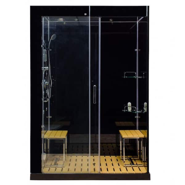 Steam Planet Venus 59 in. x 32 in. X 86 in. Steam Shower Kit in Black with Sliding Door, Left Side Controls and Center Drain