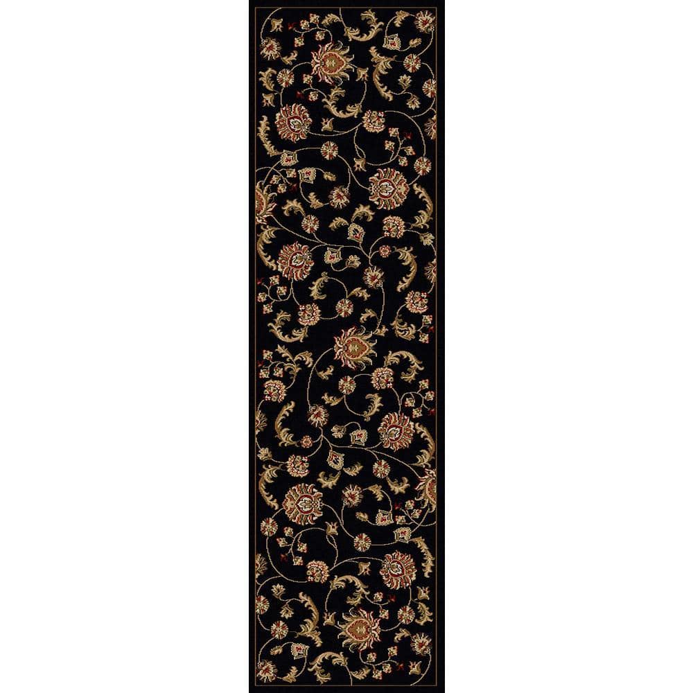 Scroll Design Rugs RADICI USA Como Black 2 ft. x 8 ft. Transitional Floral Scroll Area Rug ...