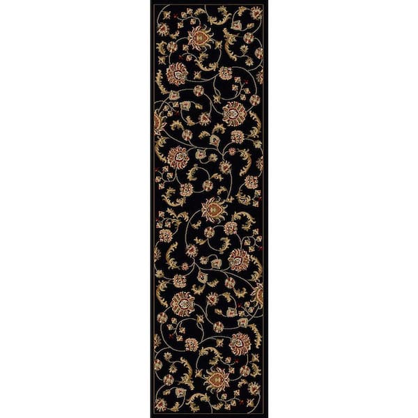 Como Black 2 ft. x 8 ft. Transitional Floral Scroll Area Rug