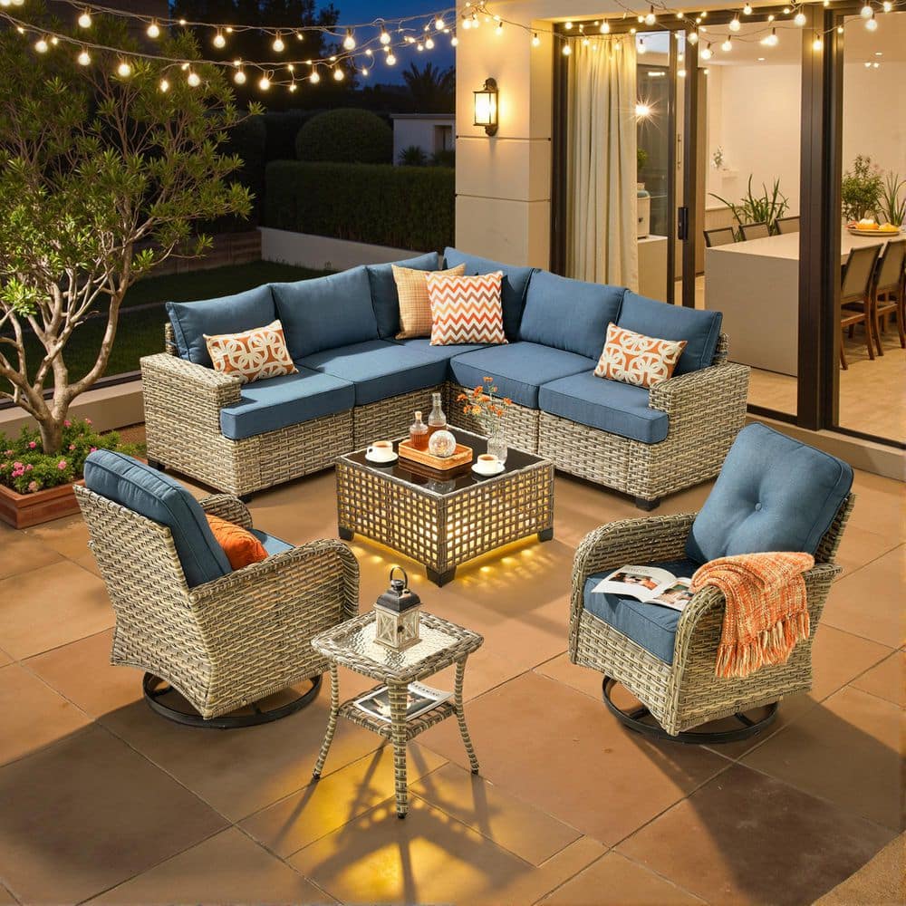 XIZZI Airframe 9 Pieces Wicker Patio Conversation Seating Sofa Set