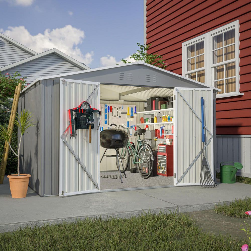 10 ft. W x 8 ft. Gray Metal Outdoor Storage Shed with Foundation and Lockable Doors (80 sq. ft.) price history on PriceWatchPro